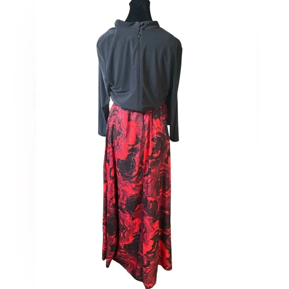 Leslie Fay Maxi Gown Dress Rose Floral Print Skirt Size 10 Vintage Elegant